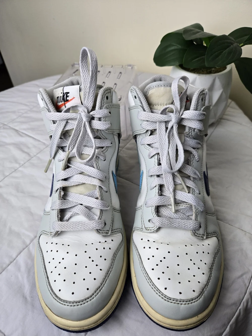 Nike Dunk High Retro Big Boys Shoes Sneakers Size 7Y Grey/white/blue